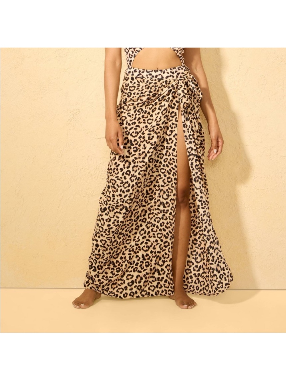 Shade & Shore Leopard Tie-Waist Maxi Skirt in Beige and Black sarong